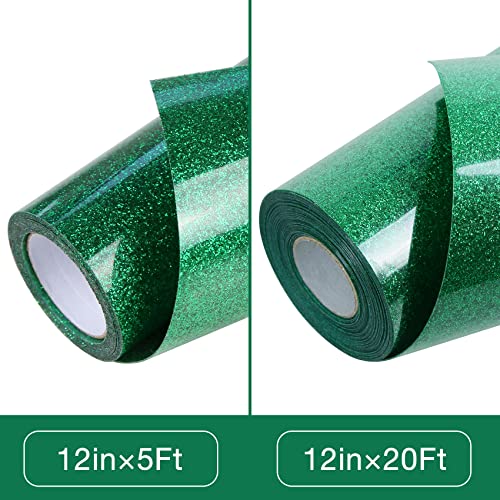 Green Glitter HTV Heat Transfer Vinyl Roll 12 inch x 20 ft Iron on Vinyl for T Shirts Crafts Bulk St. Patrick's Day Decor