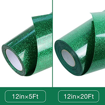 Green Glitter HTV Heat Transfer Vinyl Roll 12 inch x 20 ft Iron on Vinyl for T Shirts Crafts Bulk St. Patrick's Day Decor