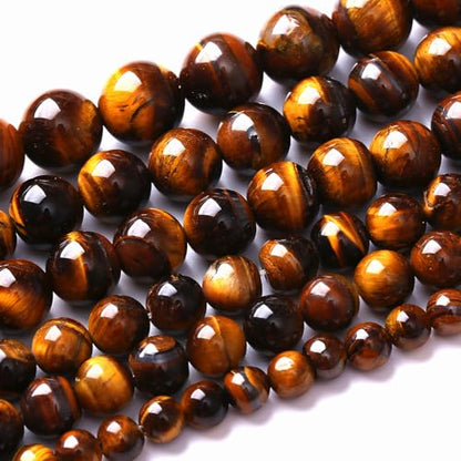 10MM Natural Iron Yellow Tiger Eye Stone Energy Healing Beads Round Loose Beads for Jewelry Making Bracelet 36pcs Strands 16"