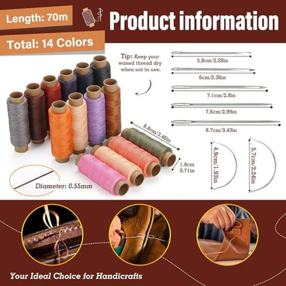 Waxed Thread 0.55mm 14pcs 76 Yard Leather Thread for Hand Sewing (230 Foot)