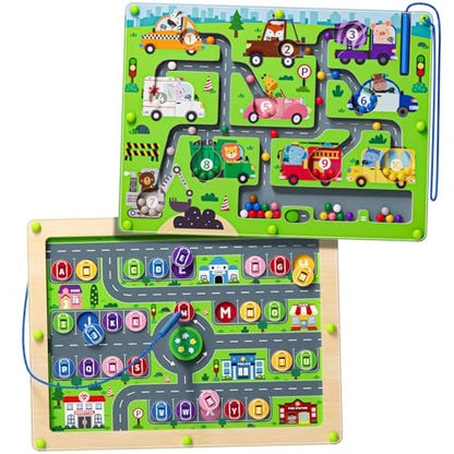 Magnetic Maze 2 in 1 Double Side Color and Number Maze Alphabet Puzzle Board for 3