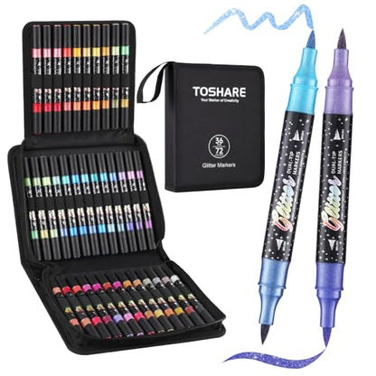 72 Colors 36 Pack Glitter Markers Pens Sparkle Markers Dual Brush Tip (36 Count)