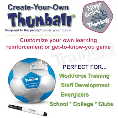 Create-Your-own Thumball 6", Blue, (Includes Marker) | Develop Your Own Ice Breakers - Customize Learning Reinforcement Tools | 30 Blank Panels