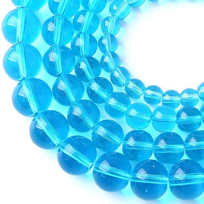 6MM Lake Blue Glass Beads Natural Gemstone Round Loose Stone Beads for Jewelry and Bracelets Making 60pcs 1 Strands 16"