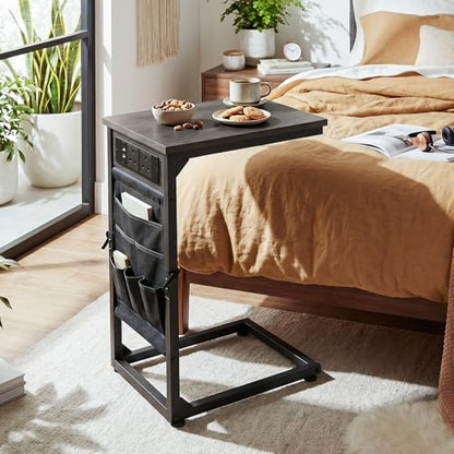 C Shaped End Table with Charging Station