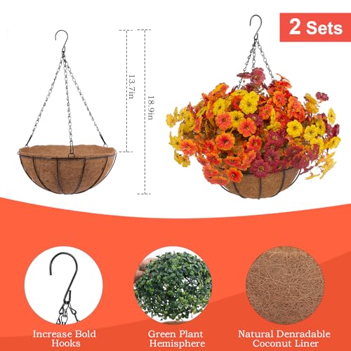 2 Set Artificial Outdoor Fall Flowers with Hanging Basket (2 Count)