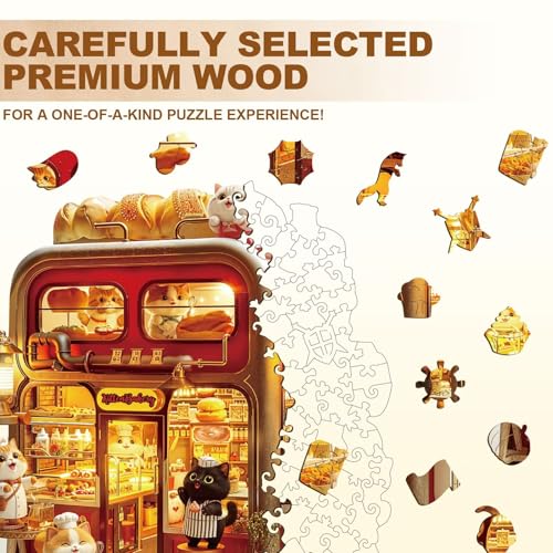Bakery Cat Puzzles Adults Gifts for Women Men Wooden 270 Pieces 13.4 * 12.7in (270 Count)
