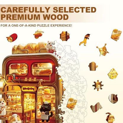 Bakery Cat Puzzles Adults Gifts for Women Men Wooden 270 Pieces 13.4 * 12.7in (270 Count)