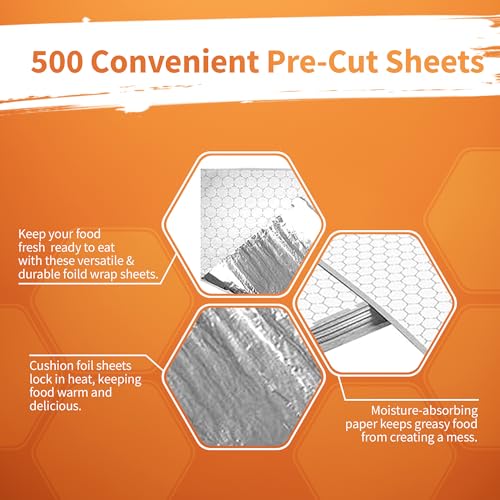 Insulation Sandwich Wrapping Paper Aluminum Foil Sheets (500 Count)