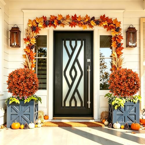 2Pack Fall Artificial Boxwood Topiary Plant Outdoor Porch Decor (2 Count)