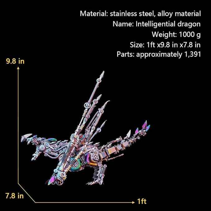 Metalkitor Western Dragon 3D Metal Puzzles for Adults, Wyvern Assembly Model Kit, Jigsaw Crafts Brain Teaser Cyberpunk DIY Ornament, Perfect Room Decor and Gifts(1300+PCS)