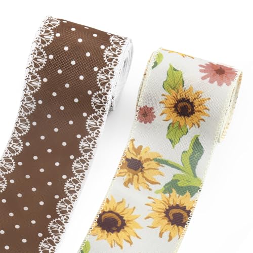 2 Rolls Spring Flowers Craft Ribbons for Wreath Bows