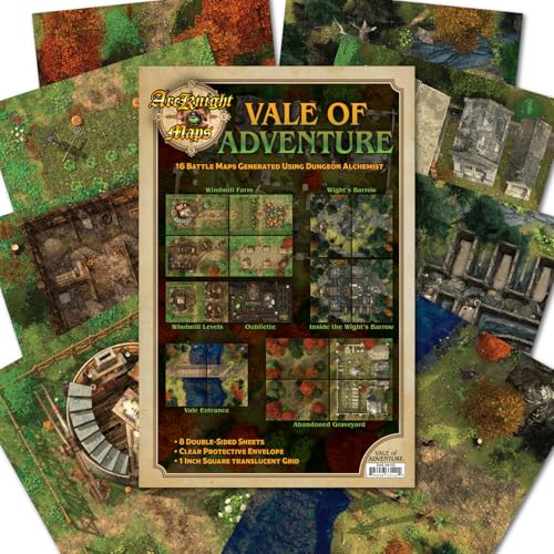 The Vale of Adventure Roleplaying D&D Battle Map; 16 Modular RPG Maps in 8 Double