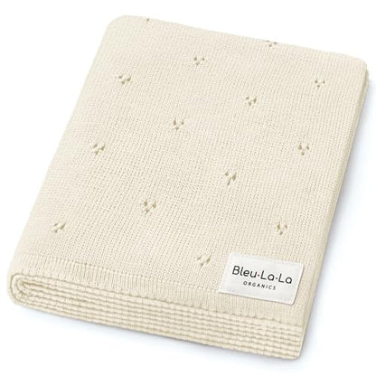 100% Luxury Organic Cotton Pointelle Knit Baby Blanket