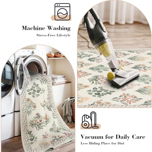 Floral Machine Washable 3x5 Rug (15 Sq Ft)