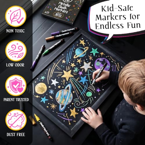 10 Extra Fine Tip Metallic Chalk Markers for Blackboard