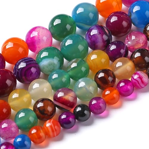 10MM Natural Stone Colorful Stripe Agate Energy Healing Beads Round Loose Beads for Jewelry Making Bracelet 36pcs Strands 16"