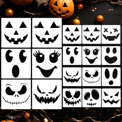 Pumpkin Face Stencils for Painting Halloween Stencils Ghost Face Stencil (18 Count)