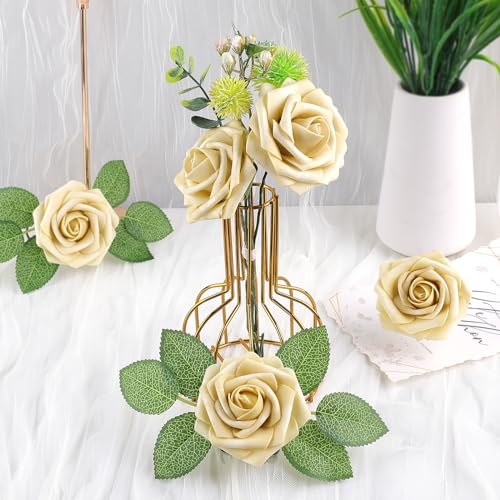 Beige Rose 25pcs Real Looking Artificial Flowers w