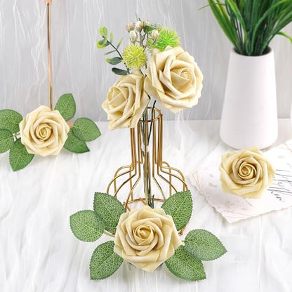 Beige Rose 25pcs Real Looking Artificial Flowers w