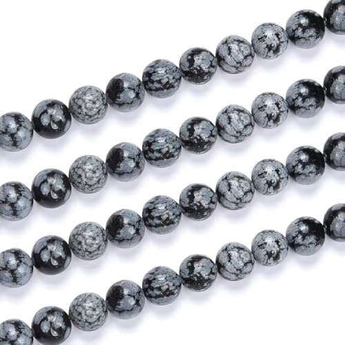 35pcs Adabele Natural Snowflake Obsidian Gemstone 10mm Round Beads (36 Count)