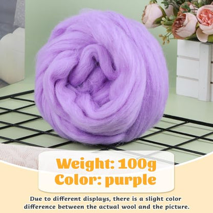 3.53oz Needle Felting Wool Roving for Needle Felting Lavender Felting Wool