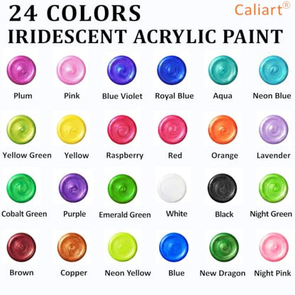 24 Chameleon Colors Iridescent Acrylic Paint Set with 12 Brushes ﻿ (48 Fl Oz)