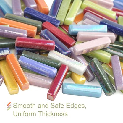 200g Assorted Iridescent Strips Glass Mosaic Tiles for Crafts (7.05 Ounce)