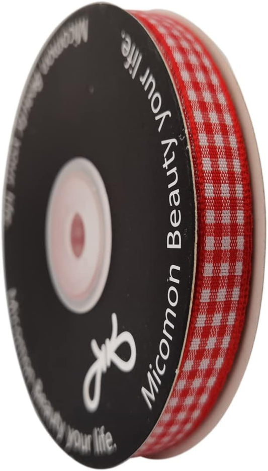 Red and White Gingham Ribbon 25 Yards Each Roll 100% Polyester (3/8", red) - Crafty Corner