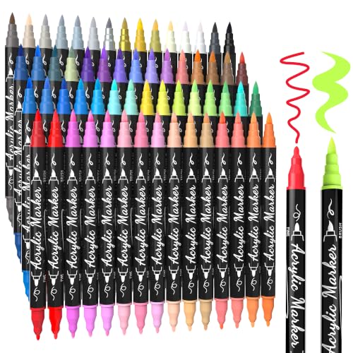 60 Colors Precision Dual Tip Acrylic Paint Markers Pens (60 Count)