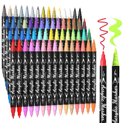 60 Colors Precision Dual Tip Acrylic Paint Markers Pens (60 Count)