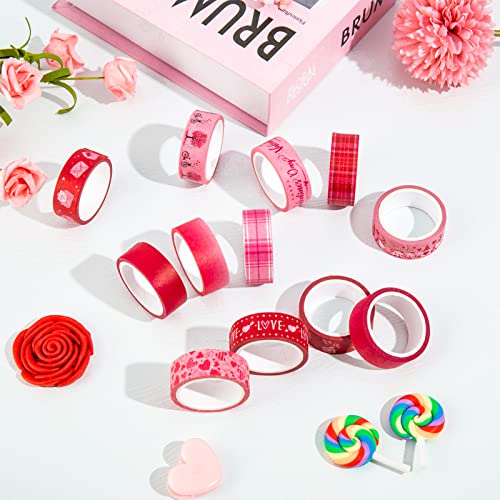 12 Rolls Valentine Washi Tape Red Pink Heart Gnome Love Masking Tape for Wedding Scrapbook DIY Craft Gift Wrapping (196.8 Foot)