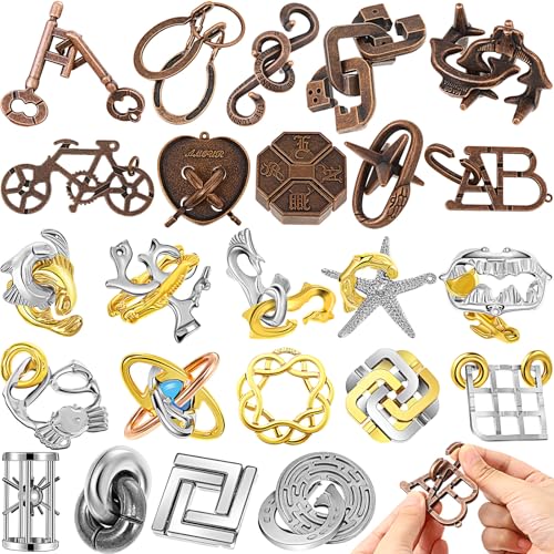24 Pcs Metal Brain Teaser Puzzles for Adults IQ Logic (24 Count)