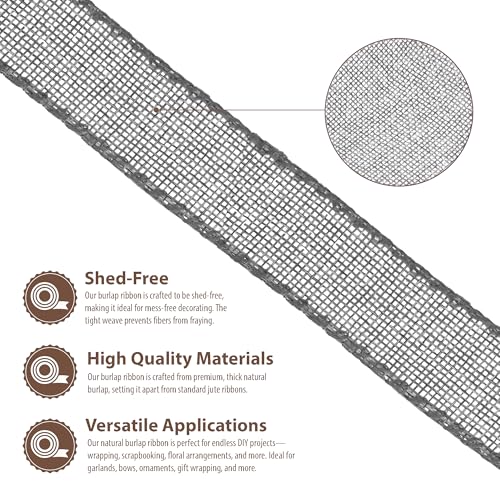 1 Inch Wide Gray Wired Burlap Ribbon for Crafts