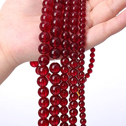 Smooth Garnet Red Glass Crystal Round Loose BeadsFor Jewelry Making DIY Bracelet Necklace Accessories 12mm 34pcs 15" Strand (16 Count)