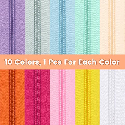 22.2 Yards 20 m 10 Pieces Assorted Colors #5 Nylon Coil Zippers