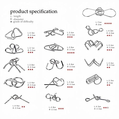 Metal Wire Puzzle Set of 24 with Pouch (24 Count)