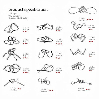 Metal Wire Puzzle Set of 24 with Pouch (24 Count)