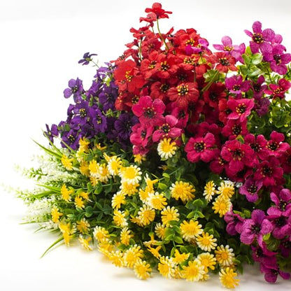 20 Bundles Artificial Flowers Outdoor No Fade UV Resistant Fake Plastic Flowers Faux Plants for Garden Patio Porch Window Box Home Wedding Farmhouse Hanging Décor (20 Count)