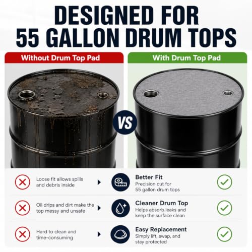 25 Pcs Drum Top Oil Absorbent Pads for 55 Gallon Drums Barrel Absorbent Pads Mat 22" Diameter Lid Oil Mat with Bungs 0.75" and 2" Diameter