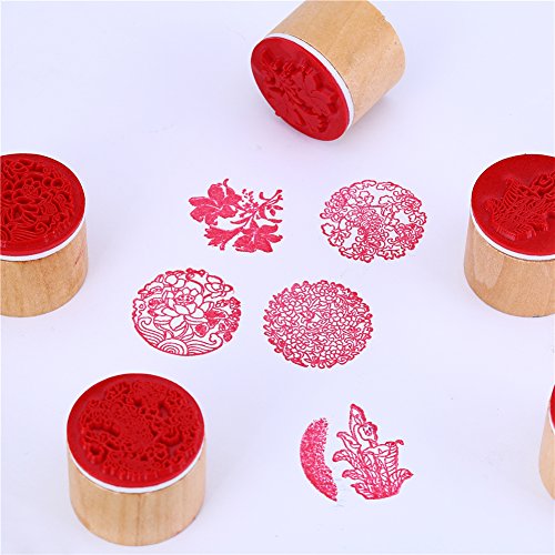 CCINEE 6pcs Round Rubber Stamps Floral Pattern Wooden Stamps for Christmas Scrapbooking Cards and Crafts Making (6 Count)