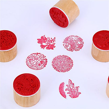 CCINEE 6pcs Round Rubber Stamps Floral Pattern Wooden Stamps for Christmas Scrapbooking Cards and Crafts Making (6 Count)