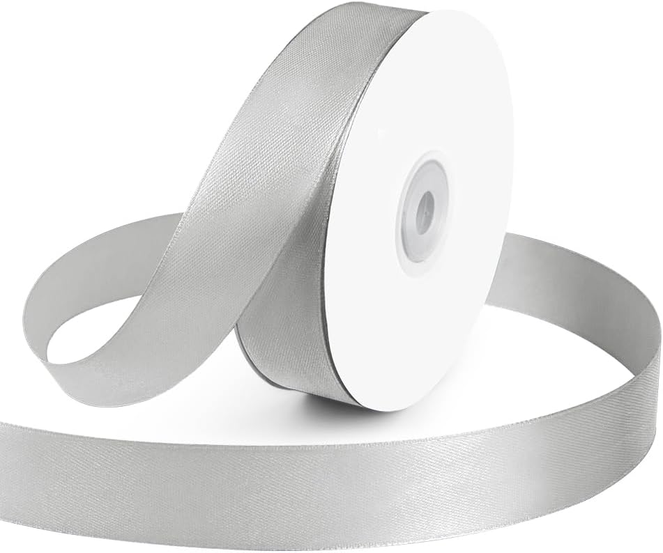 KMER LIFE 1 inch Wide x 50 Yards Polyester Satin Ribbon - Silvery Single Faced, Perfect for Wedding Decor, Wreath, Crafts, Gift Wrapping & Other Projects - Crafty Corner