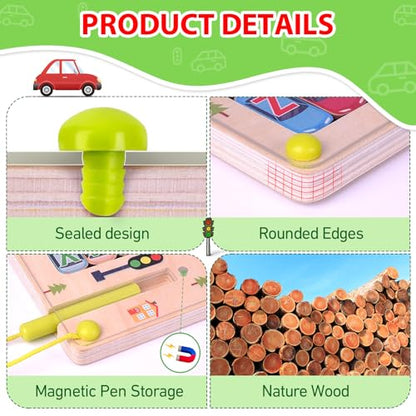 Wooden Magnetic Alphabet Maze Letter Puzzle Montessori Toys for Boys Gift (26 Count)