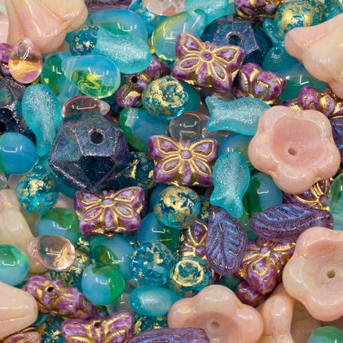 1.4oz (40g) Limited Mix of Czech Glass Beads, Hand Made Set Kit, Pink Bell Beads Purple English Cut