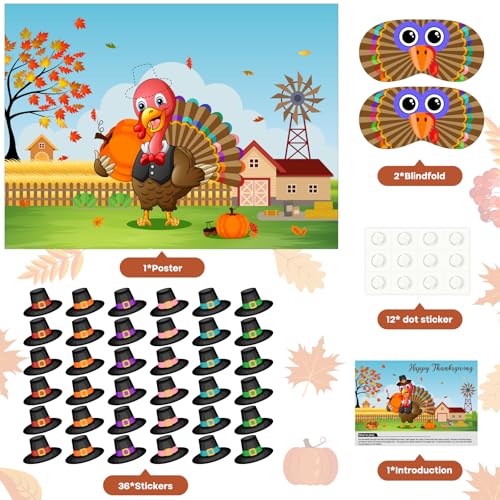 Pin the Hat on Turkey Thanksgiving Pin the Tail Fall Party Games