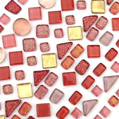 1.1LB Pink Mixed Irregular Crystal Glass Mosaic Tiles for Crafts (17.6 Ounce)