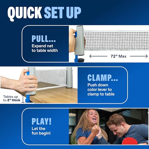 Portable Ping Pong Set with Retractable Ping Pong Net for Any Table