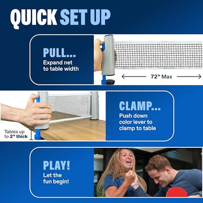 Portable Ping Pong Set with Retractable Ping Pong Net for Any Table