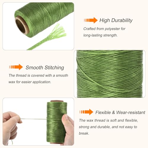 Waxed Thread 284 Yard 0.8mm 150D Flat Wax Thread Polyester Waxed String for Leather Sewing Hand Weaving Book Binding Home Decoration